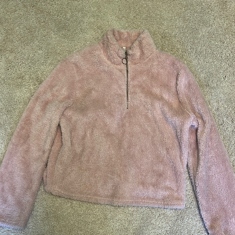 pink fuzzy sweatshirt